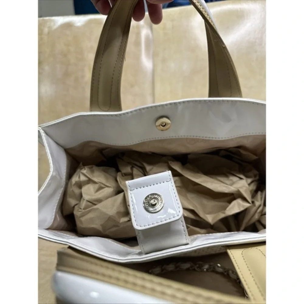 BEBE Canvas Logo Double Handle Satchel Crossbody Tote Bag Braided‎ Handles-rare